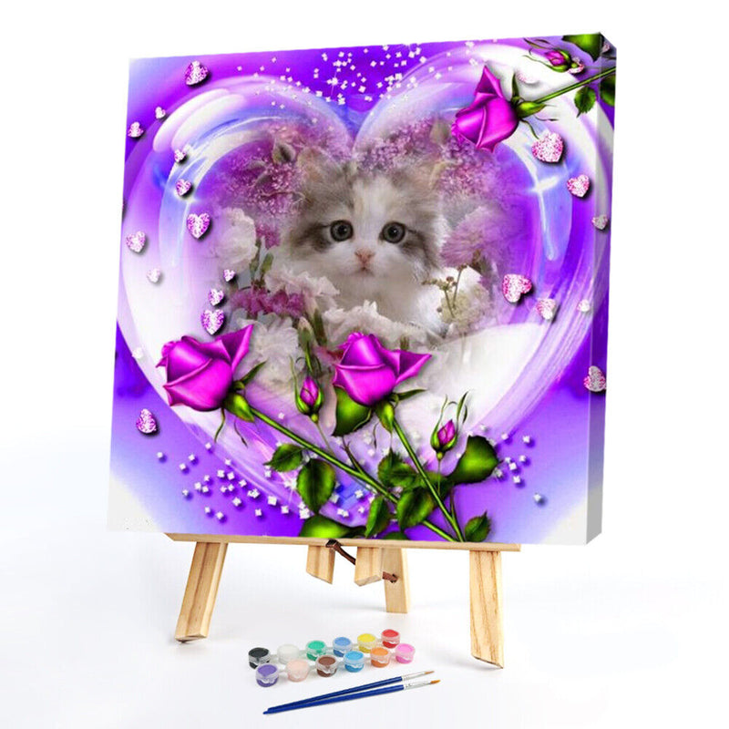 Oil Paint By Numbers Picture DIY Painting Rose Cat Painting Kit Acrylic Paint