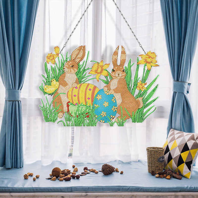 Easter Rabbit Eggs Ornament DIY Rhinestone Pendants Handcraft Hanging Decoration