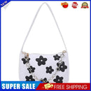 Women Chain Underarm Shoulder Bag Canvas Flower Print Handbags Tote (Black)