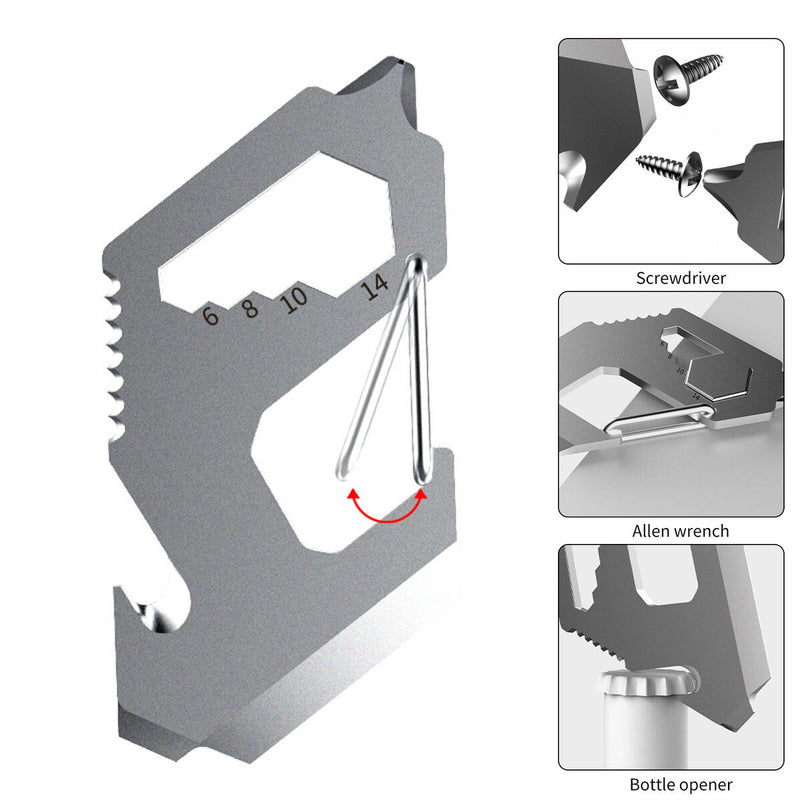 Multipurpose Clip for Hiking Key Ring with Bottle Opener Rulers Screwdriver