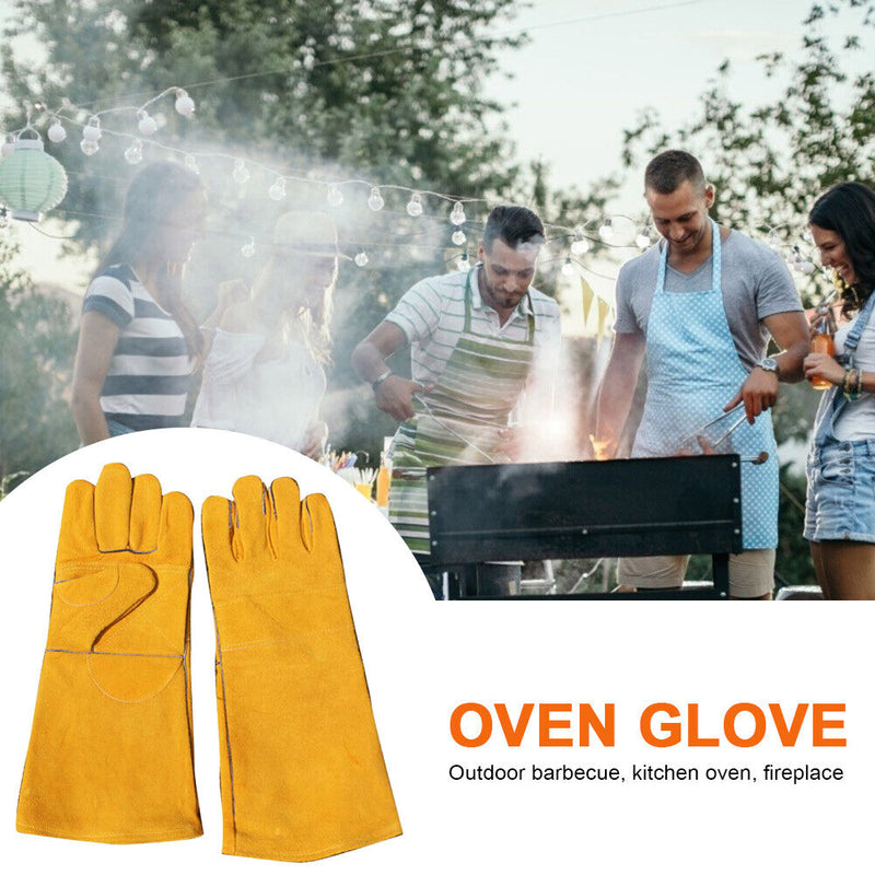 Thick Cowhide Kitchen BBQ Gloves Heat Resistant Barbecue Stove Welding Gloves