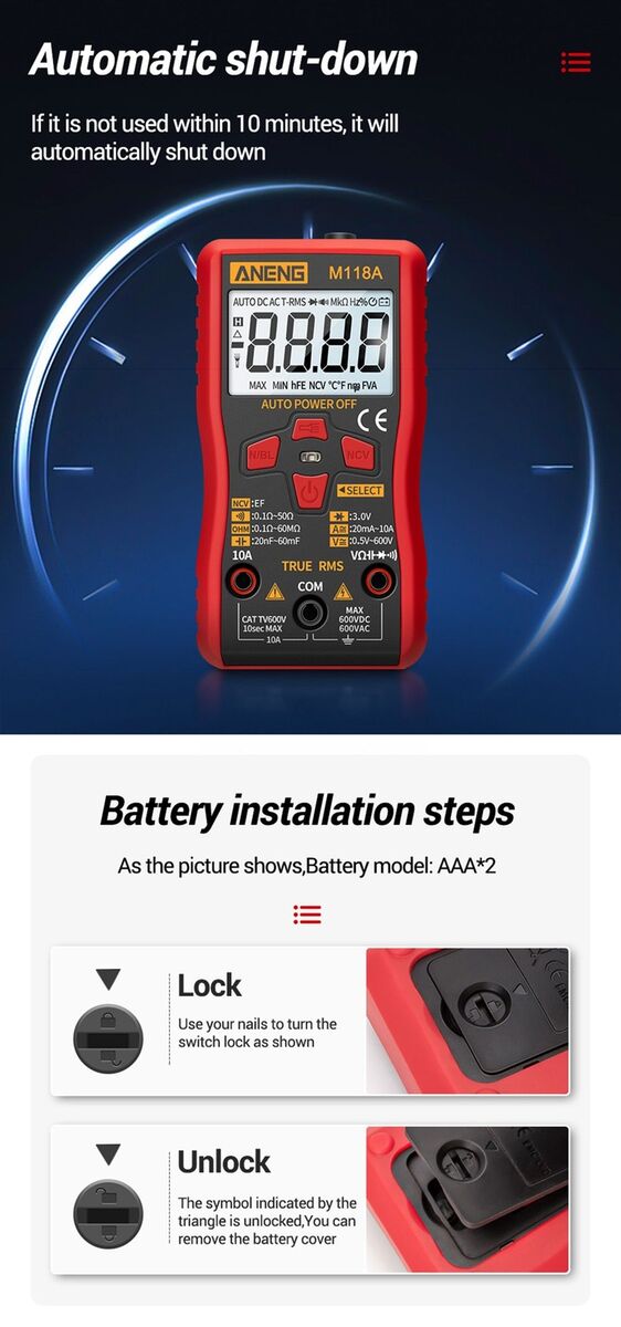 Digital Mini Smart Multimeter Current Voltage Tester True RMS Digital Display