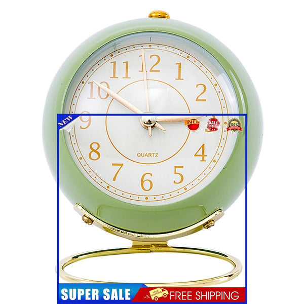 Analog Alarm Clock Light Emitting Silent Non Ticking Clock for Kid (Green)