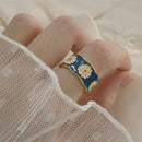 Women's Ring Small Enamel Pattern Ring Adjustable Little Daisy For women|girls