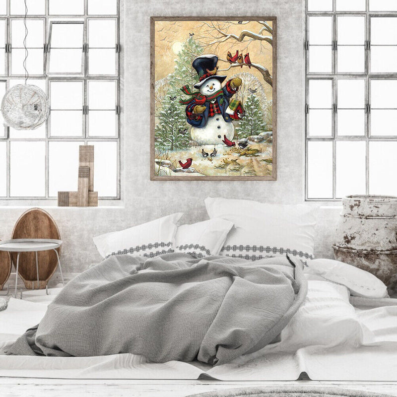 DIY Acrylic Drawing Oil Paint by Numbers Christmas Snowman Picture Home Dec