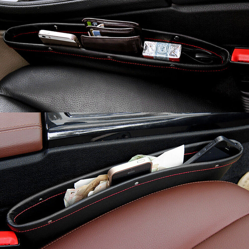 PU Leather Catcher Box Car Seat Slit Storage Pocket (Black) Newly