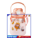 Bear Water Bottle with Straw - Leakproof & Portable Kids Bottles (Pink)