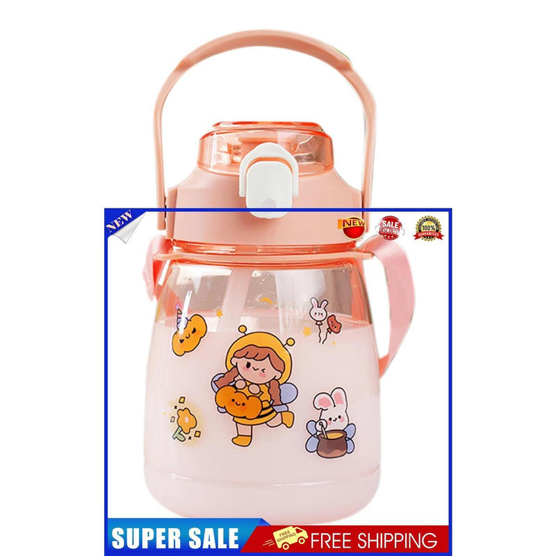 Bear Water Bottle with Straw - Leakproof & Portable Kids Bottles (Pink)