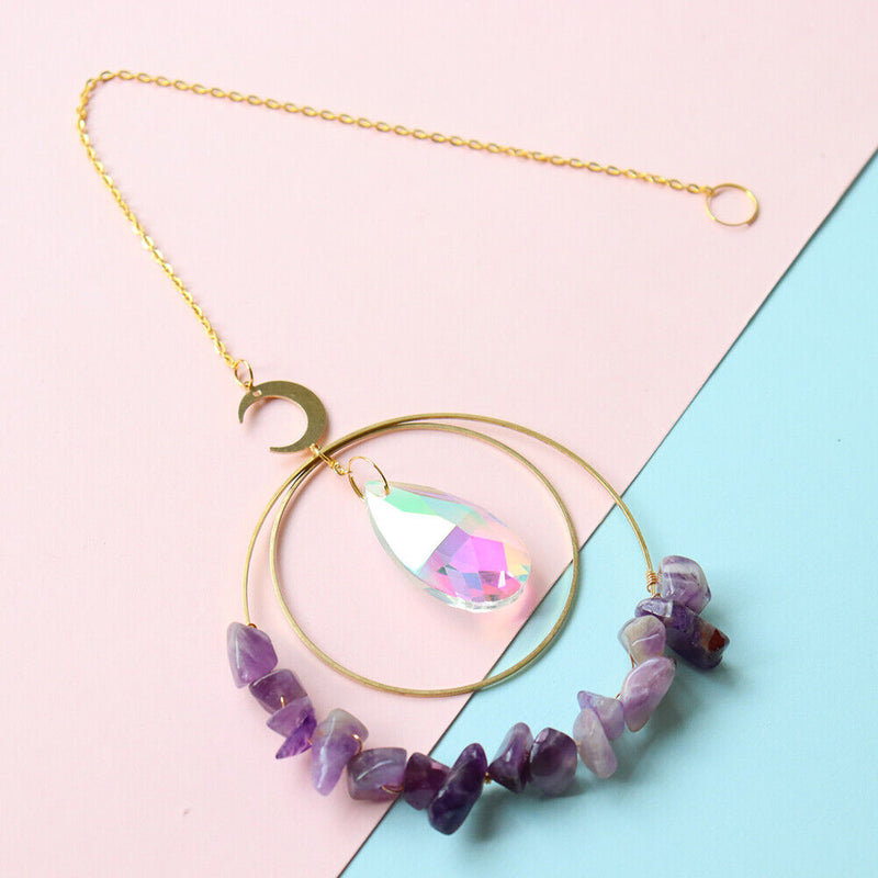 Moon Circle Crystal Suncatcher Rainbow Chaser Window Curtains Pendant Home De