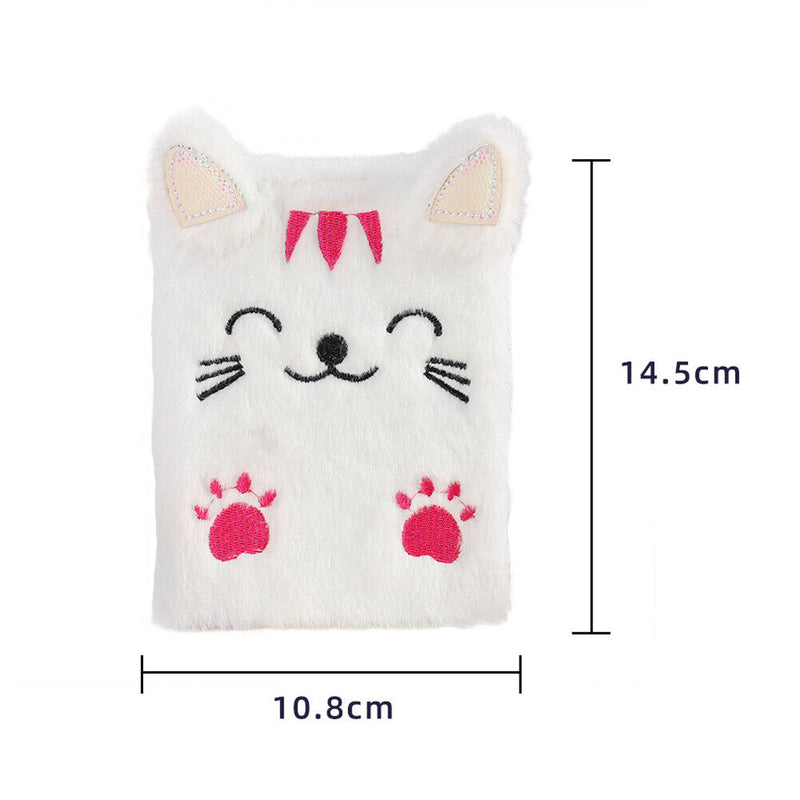 Cartoon Cat Plush Notebook Fluffy Daily Planner Journal Book (White) Newly