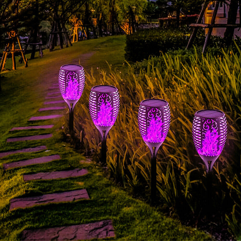 12LED Solar Flame Torch Light Flashing Purple Light Yard Stake Lamp (4pcs) Newly