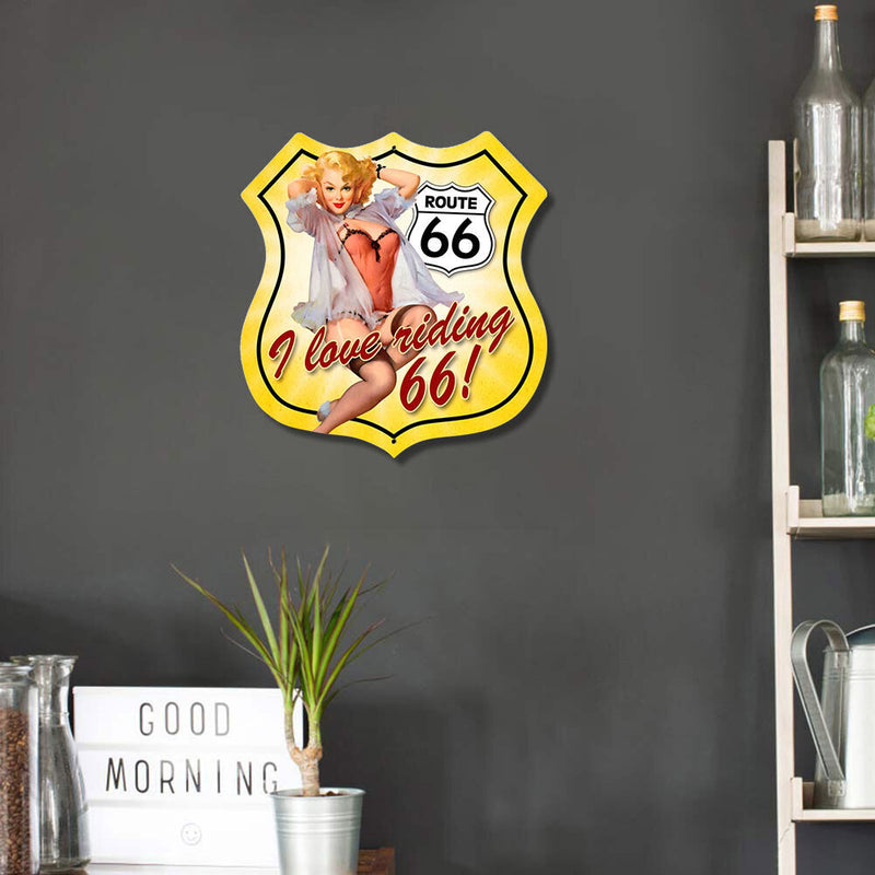 Shield Shape Route 66 Sexy Plate Metal Tin Sign Retro Decorative Iron Paintings