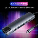 6 in 1 USB C HUB Docking 2 USB 3.0 4K HDMI Type-C RJ45 100W PD Charging Adapter