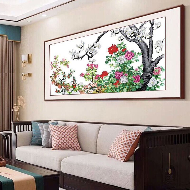 Partial Cross Stitch Flower Compete 14CT Printed Needlework Handmade Wall Art