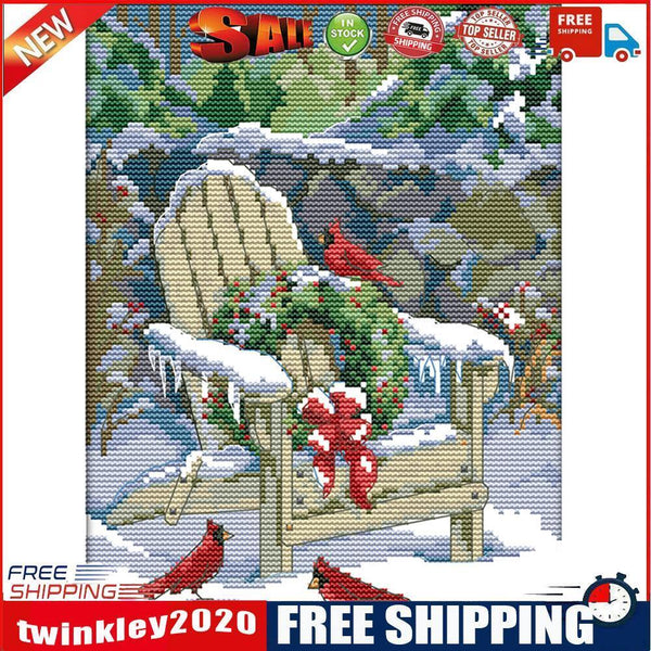 Christmas Snow View Cross Stitch 14CT Stamped Canvas Needlework Kit (F423)