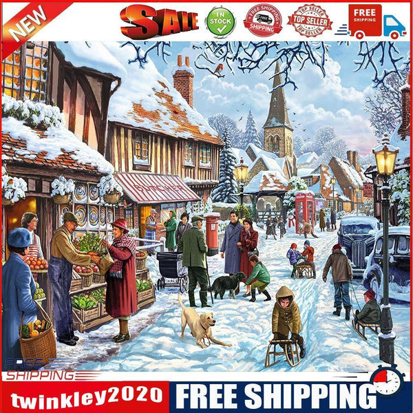 Frameless Oil Paint By Numbers Winter Street DIY Canvas Picture for Home