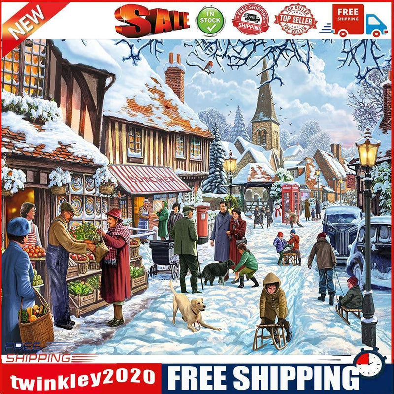 Frameless Oil Paint By Numbers Winter Street DIY Canvas Picture for Home