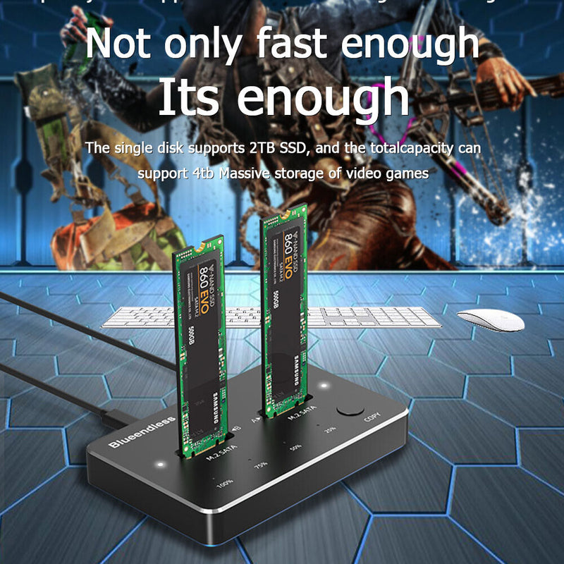 Blueendless DB280S USB 3.1 Dual-Bay SSD Docking M.2 SATA Reader (US Plug)