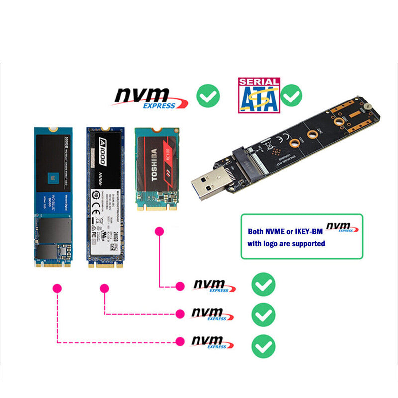 M.2 to USB Adapter M Key NGFF M2 PCIe SATA to USB 3.1 Gen 2 Type A SSD Card