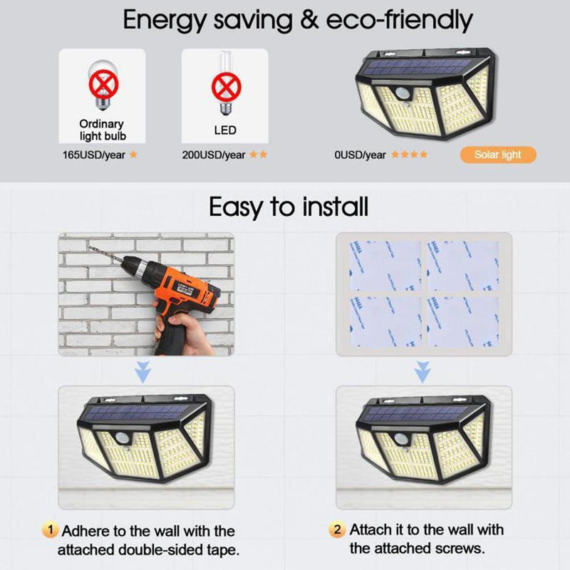 310LED Waterproof Solar Wall Lamp Outdoor Wide Angle Motion Sensor Lights