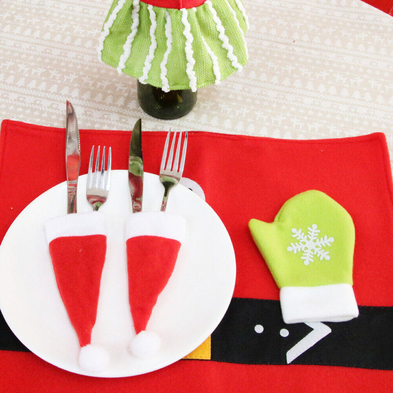 Christmas Hat Tableware Holder Bag Non-Woven Fabric for Home Holiday Party Decor