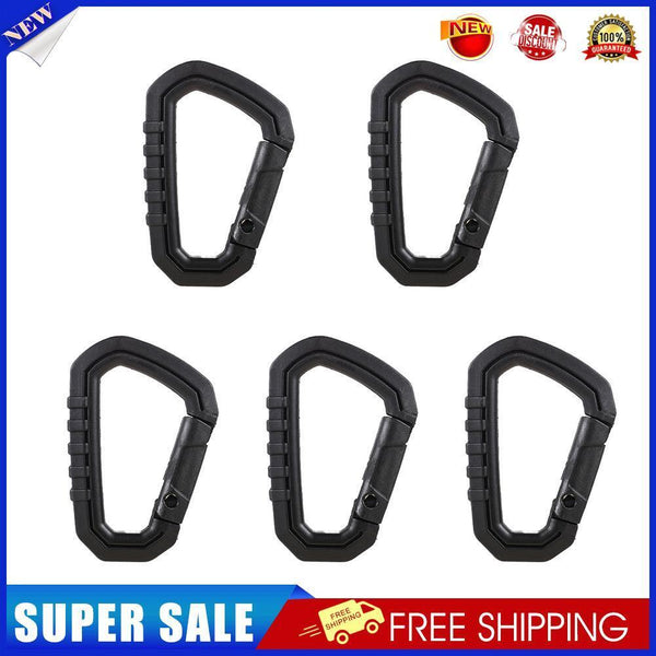 5pcs Outdoor Carabiner Molle Buckle Keychain Hook Camping D Buckle (Black)