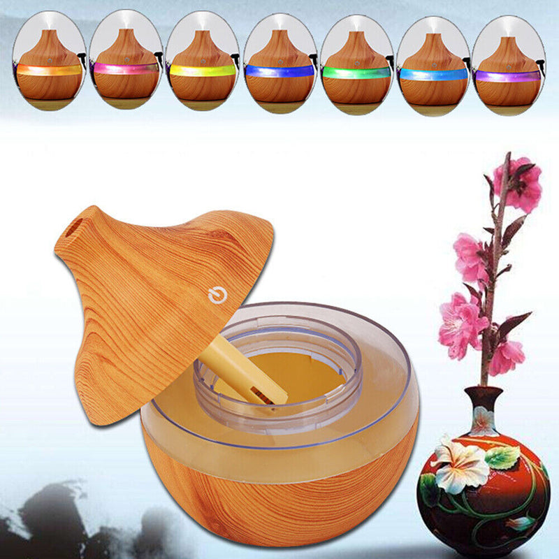 USB 300ml Humidifier Purifier Wood Grain LED Essential Oil Diffuser