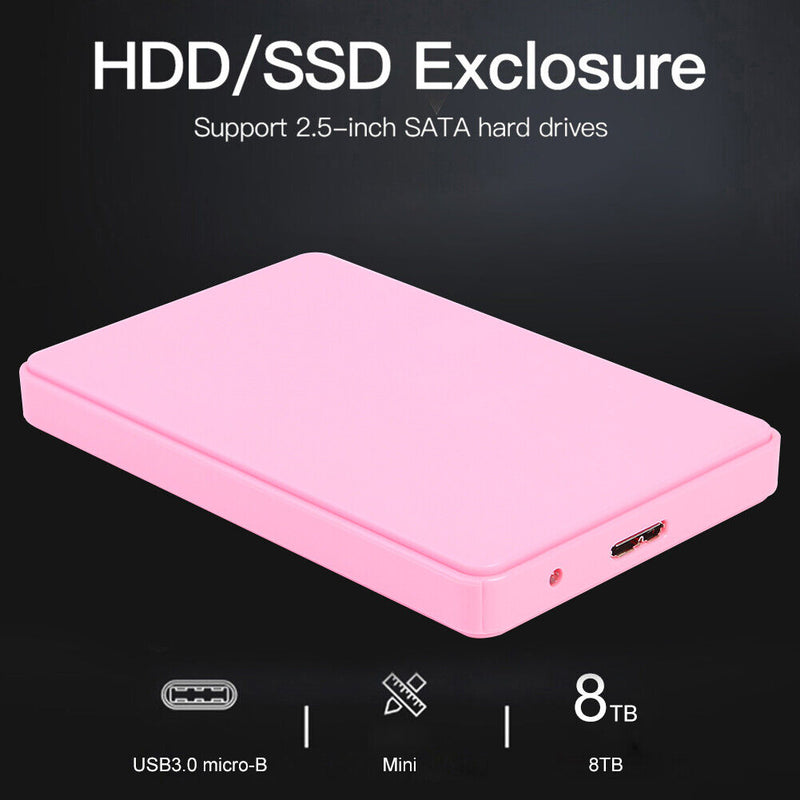 2.5 inch USB 3.0 Hard Disk Enclosure 6Gbps HDD SSD External Case (Pink)