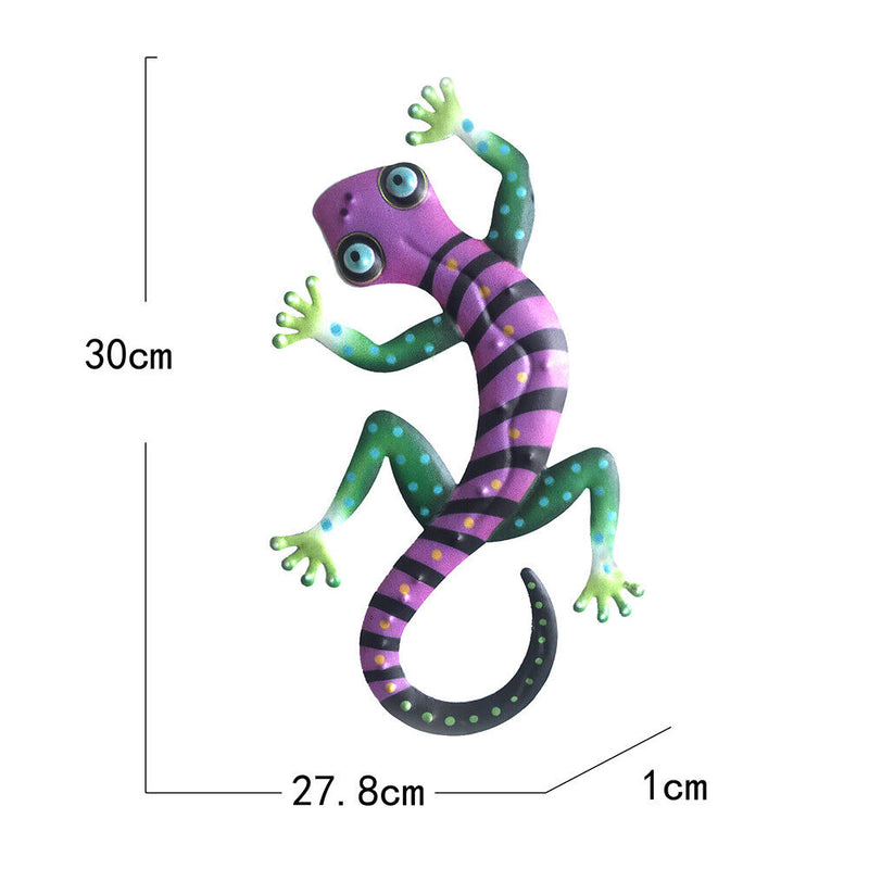 Metal Gecko Wall Outdoor Hanging Statue Home Artwork Fence Decor (Purple) Newly