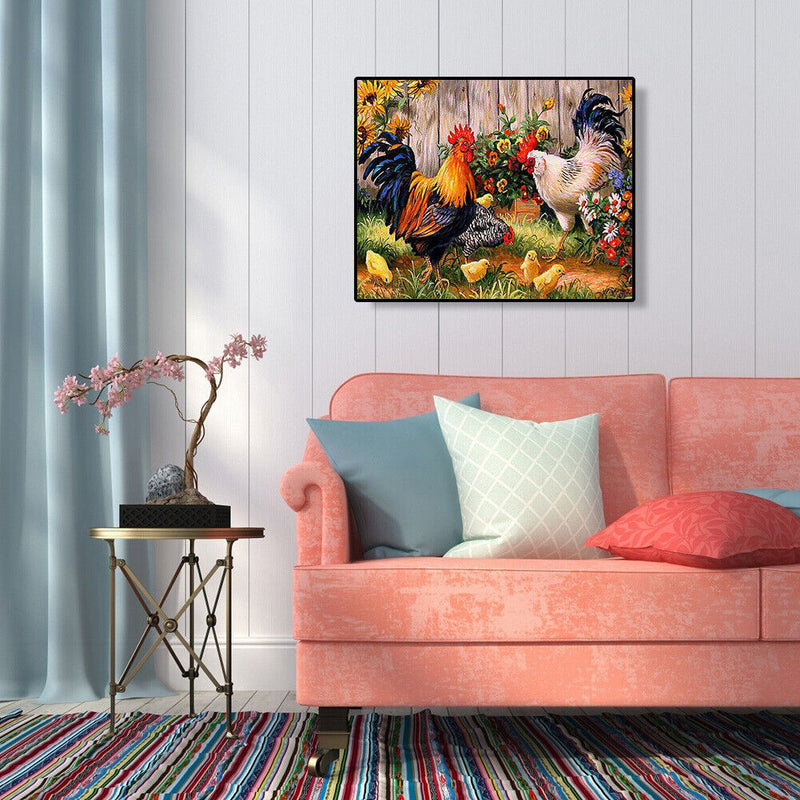 DIY Painting By Numbers Canvas Chicken Handpainted Oil Coloring Drawing Home Kit