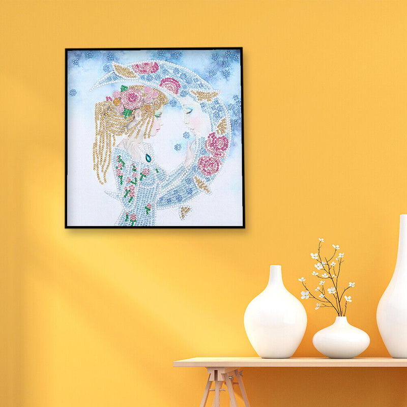 5D DIY Part Special Shaped Drill Diamond Painting Girl Moon Luminous Art