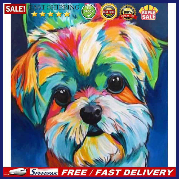 DIY Canvas Oil Painting Colorful Dog Handpainted Coloring Drawing Home Decor