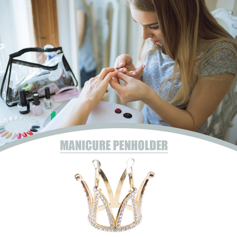 Rhinestones Crown Nail Art Brush Holder Manicure Painting Pens Rest Display