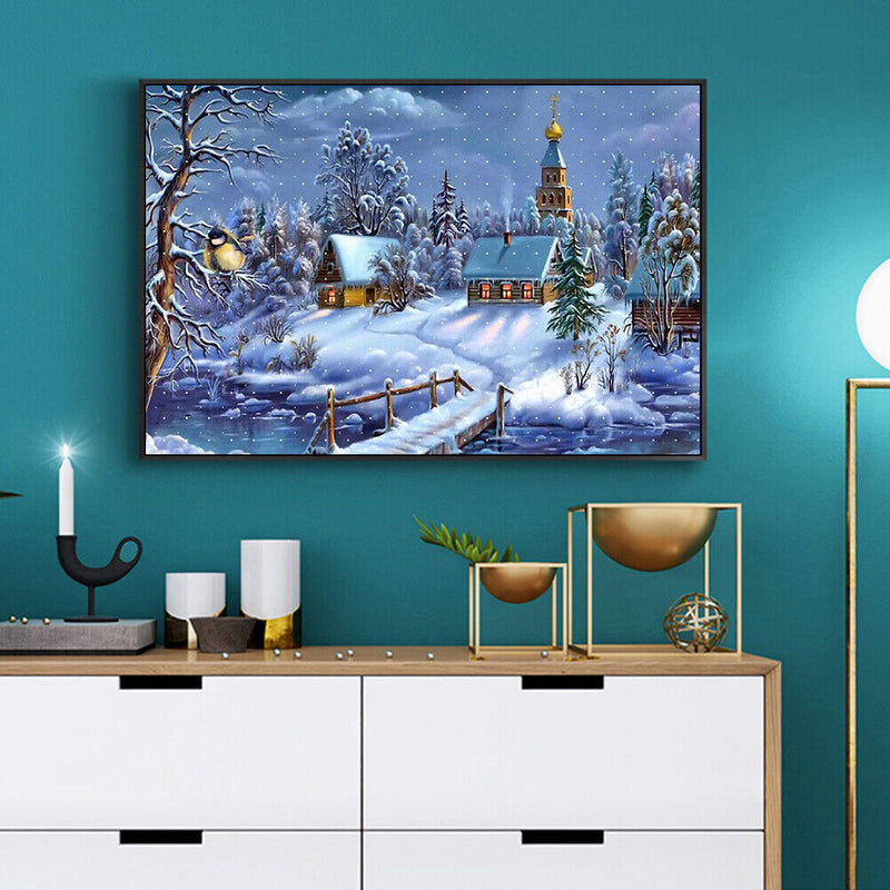 Snowy village 50x40cm Oil Paint By Numbers Picture DIY Painting HY2106002