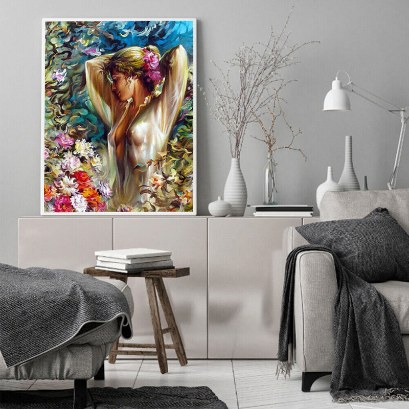 DIY Paint By Number Kit Women in Flowers No Frame for Home Decorative Art