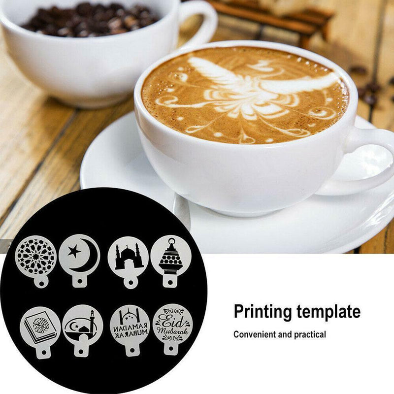 8pcs Eid Mubarak Coffee Spray Stencils Cookie Pastry Cakes Molds Festival Partys