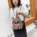 Retro Women Flower Printing Canvas Rucksack Handbags Casual Ladies Mini Backpack