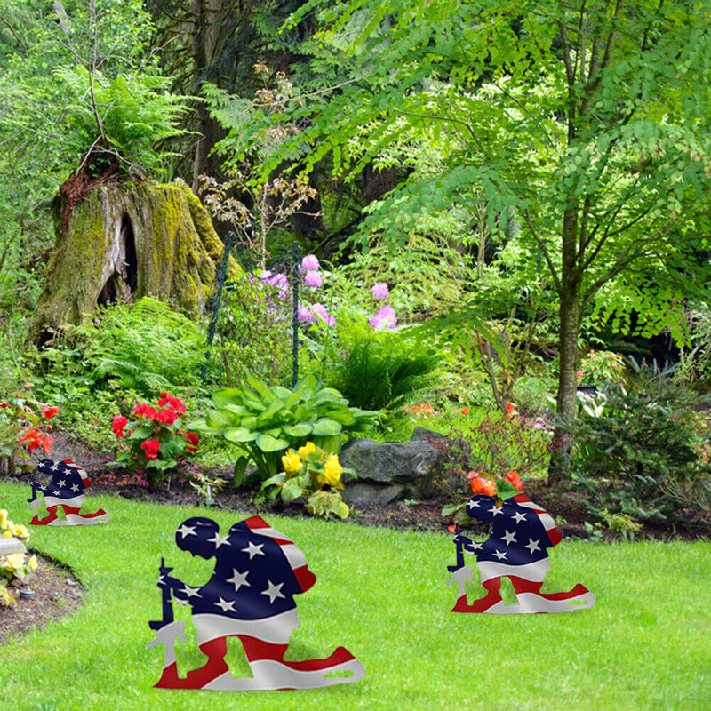 American Flag Kneeling Soldier Pattern Acrylic Garden Yard Weathered Flag Decor