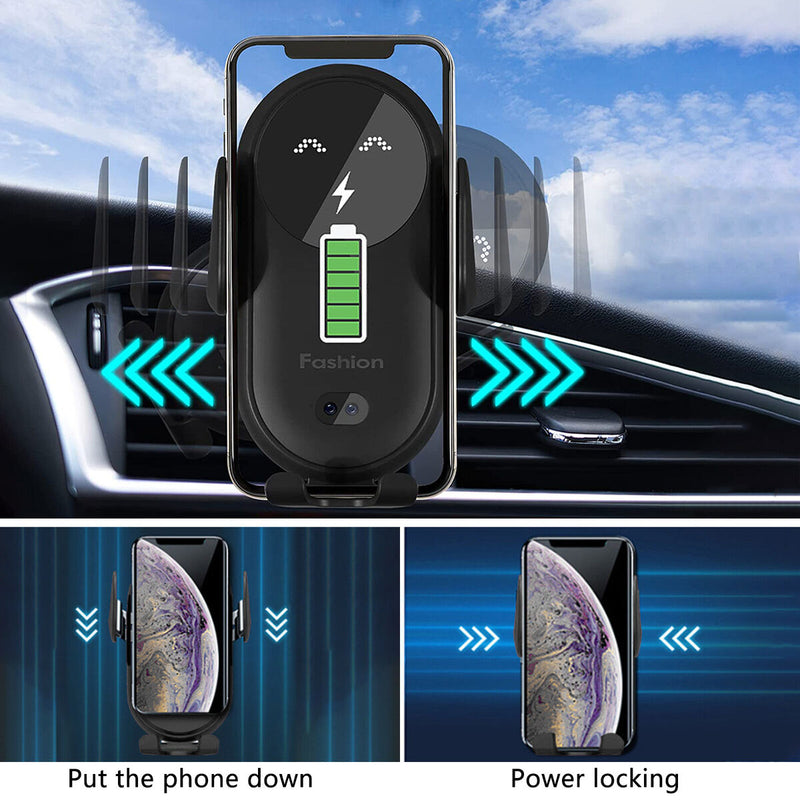 Wireless Car Charger Auto Clamping Air Vent Phone Holder (Black Regular) Newly