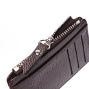 Women Retro Leather Coin Purse Litchi Pattern Men Card Holder (Dark Brown)