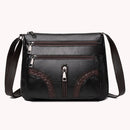 Women Braided PU Shoulder Messenger Bag Multi-pocket Solid Handbag (Black)