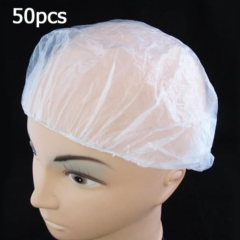 50pcs Disposable Elastic Shower Hat Hair Salon Waterproof Hotel Bathing Cap