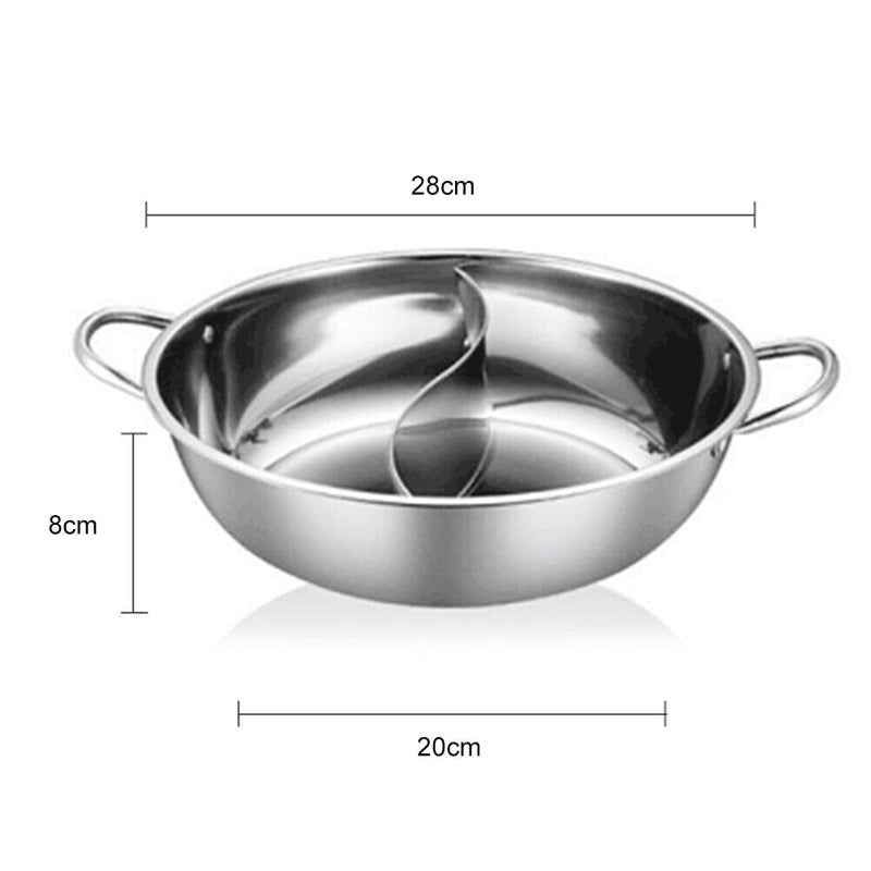 Twin Hot Pot 2 Lattice Double Cooker Stainless Steel Hot Pot Divided Dish Plate