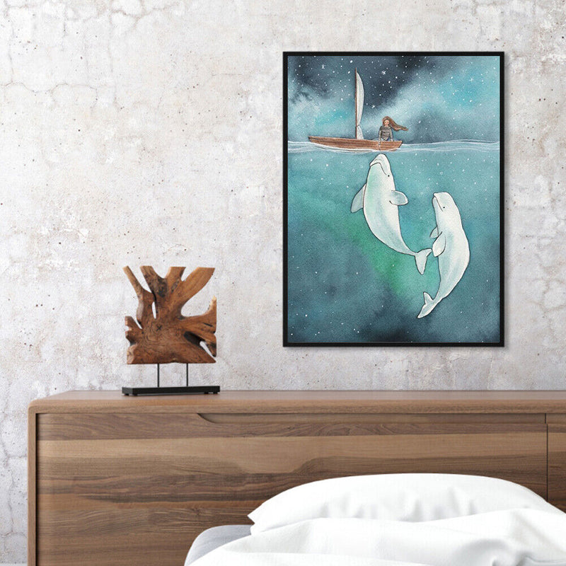 Frameless Oil Paint By Numbers DIY White Dolphin Girl Picture Craft Kit for Home