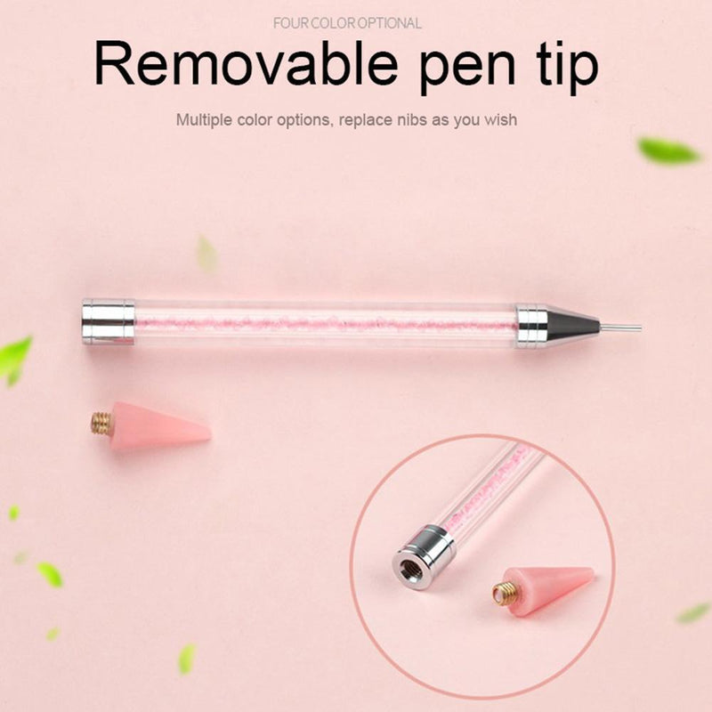 Dual Heads Dotting Wax Pen Point Drill Picker Nail Art Studs Dotter (Pink)