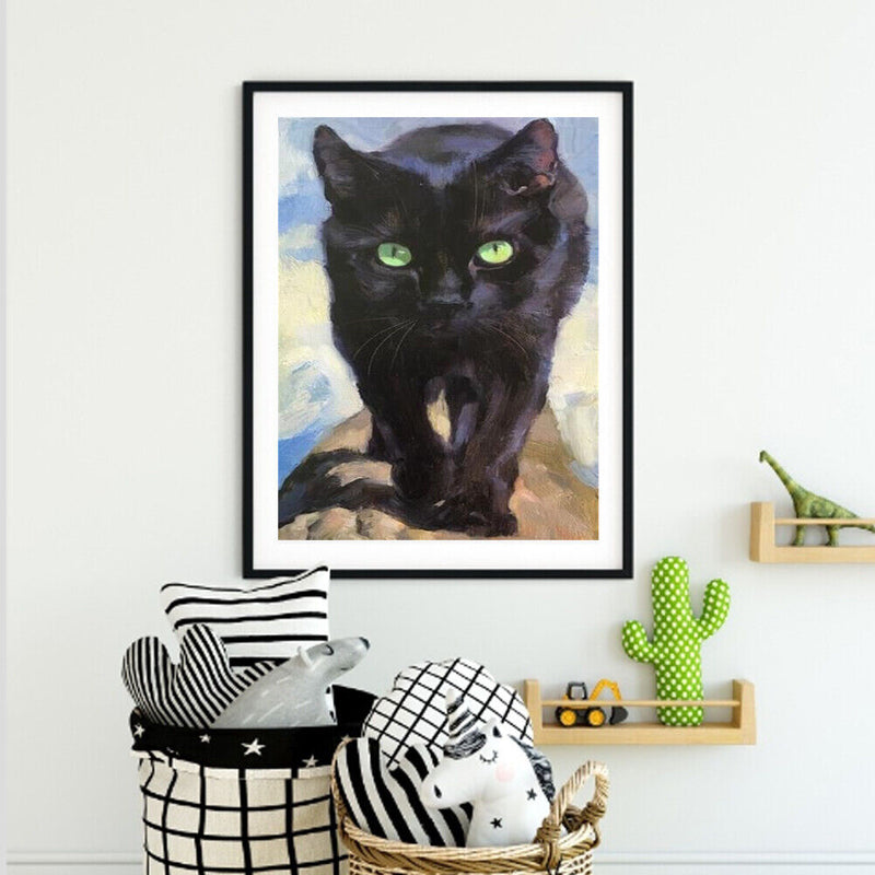 Frameless Oil Paint By Numbers DIY Cat Picture Craft Kit Home Living Room Decor