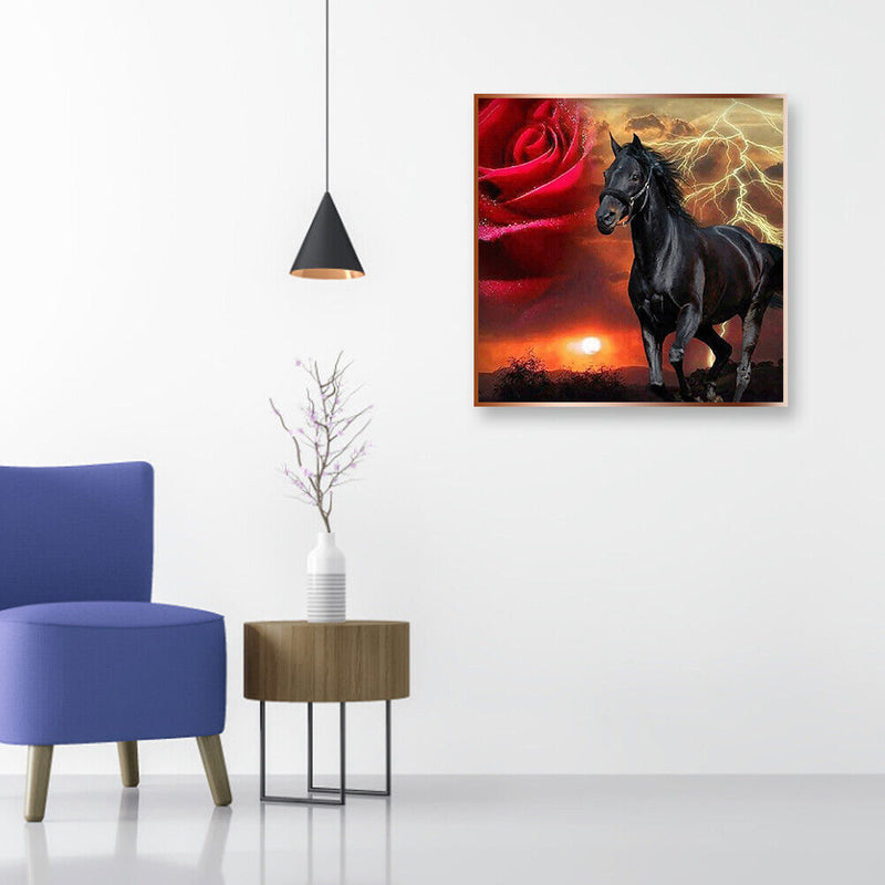 Rhinestone Picture 5D DIY Craft Full Round Drill Diamond Painting Rose Horse