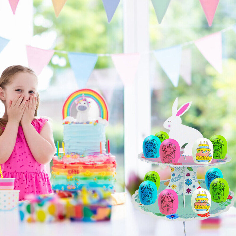 2 Layers Easter Egg Tray Party Dessert Cupcake Display Holder (B Flower)