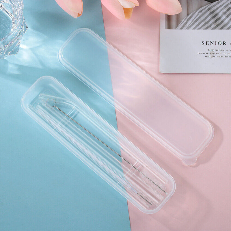 Wedding Transparent Drinking Clean Brush Plastic Box Glass Straws Straight Bent