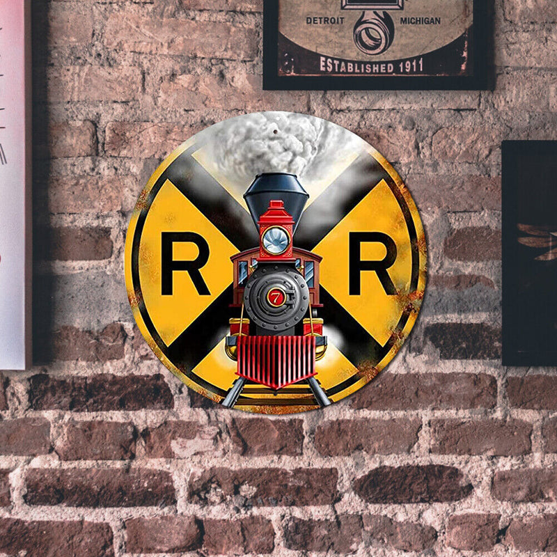 Round Metal Tin Sign Retro Train Plaque for Bar Pub Club Cafe Garage (4)